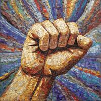 Clenched fist, mosaic.Fist of protest. Created with photo