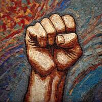 Clenched fist, mosaic.Fist of protest. Created with photo