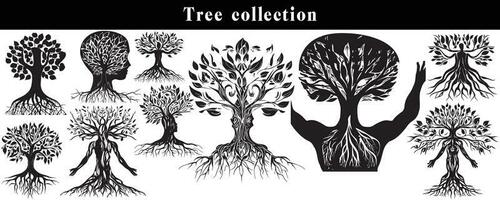 set of silhouettes of trees. black and white tree vector set. tree silhouette set on white background.