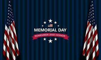 Memorial day background design with remember and honor text vector