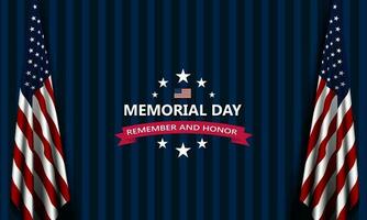 Memorial day background design with remember and honor text vector