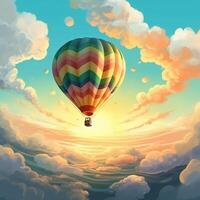 Hot air balloons flying in the blue sky. 3D illustration. photo
