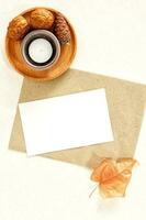 Autumn wedding invitation card mockup with copy space. photo