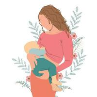 Woman breastfeeds a baby. vector