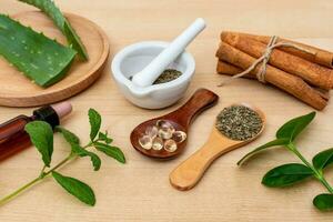 herbario orgánico medicina producto. natural hierba esencial desde naturaleza. foto