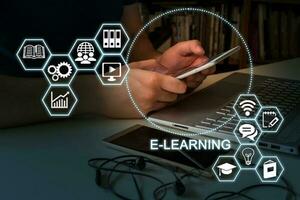 E-learning education internet technology webinar online courses concept. photo