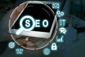 SEO. Search Engine optimization. Digital online marketing and internet technology concept. photo