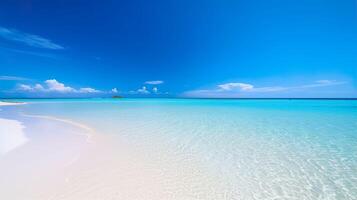 arena playa Oceano con azul cielo verano fondo, generativo ai foto