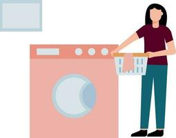 The girl is washing clothes in the machine. vector
