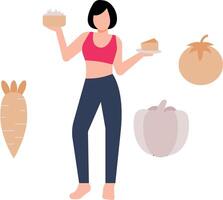 The girl is holding food in both her hands. vector