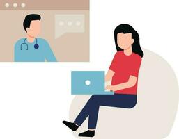 The girl is talking to the doctor online. vector