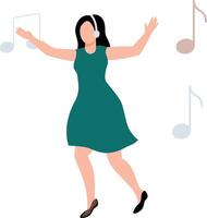 Girl wearing headphones enjoying music. vector