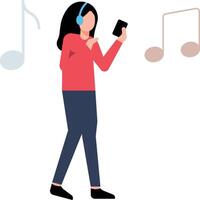 Girl wearing headphones enjoying music. vector