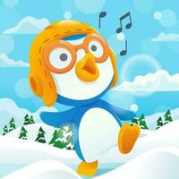 pingüino canta en el invierno temporada vector