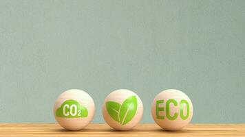 The eco icon on wood ball 3d rendering photo