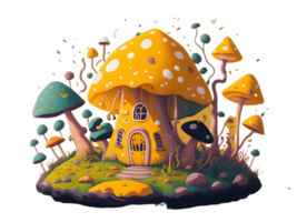 mushroom transparent background, mushroom house t shirt design png