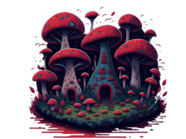 mushroom transparent background, mushroom house t shirt design png