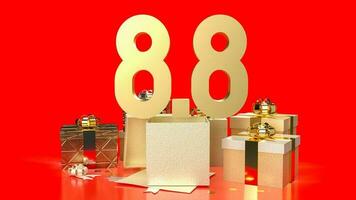 The 8.8 gold number and gift box for promotion concept 3d rendering photo