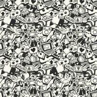 seamless handdrawn social media icon and internet network pattern vector