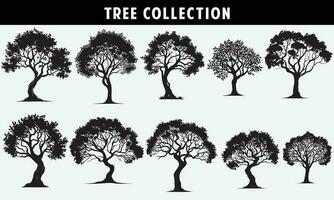 set of trees silhouettes vector