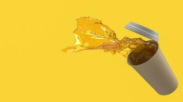 spilled coffee cup on yellow background  3d rendering photo