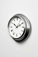 Realistic Silver Wall Clock On Gray Background. photo