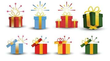 Vector set of different gift boxes. Flat design. isolated white background