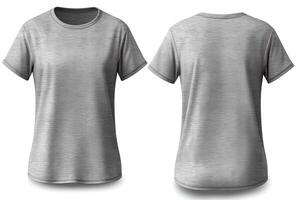 Grey male t-shirt realistic mockup set from front and back view, blank textile print design template for fashion apparel. AI Generated photo