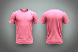 Pink male t-shirt realistic mockup set from front and back view, blank textile print design template for fashion apparel. photo