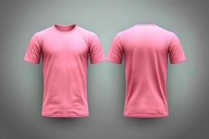 Pink male t-shirt realistic mockup set from front and back view, blank textile print design template for fashion apparel. AI Generated photo