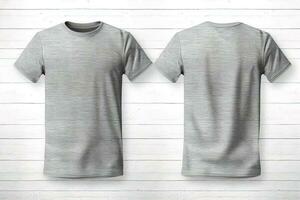 Grey male t-shirt realistic mockup set from front and back view, blank textile print design template for fashion apparel. AI Generated photo