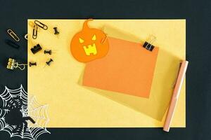 Halloween rustic black and gold design office desk. photo