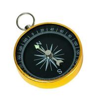 Pocket metal compass isolated on blank background. photo
