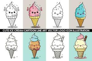 Ice cream cartoon logo design bundle, Cartoon ice cream cone, Ice cream cartoon character design, Ice cream illustration vector bundle.