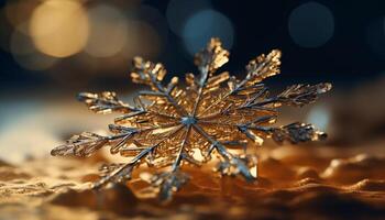 Snowflake frost on coniferous tree branch shines bright generated by AI photo