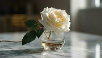 amarillo flor en vaso florero, elegante decoración generado por ai foto