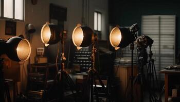 Modern stage illuminated by bright spotlight equipment generated by AI photo