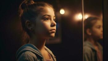 joven adulto belleza iluminado por estudio Encendiendo generado por ai foto