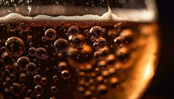 espumoso cerveza vaso refleja frío, refrescante líquido generado por ai foto