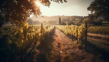 Sun kissed vineyard in tranquil Chianti region generated by AI photo