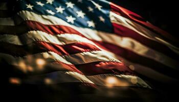 patriótico celebracion con americano bandera fondo brilla brillante generado por ai foto