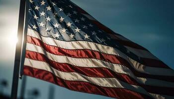 Waving American flag symbolizes patriotism and freedom generated by AI photo