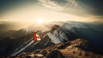 hombres escalada montaña pico a amanecer, majestuoso belleza generado por ai foto