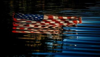 American flag waves in rippled water beauty generated by AI photo