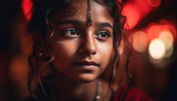 hermosa joven mujer sonriente, mirando a cámara generado por ai foto