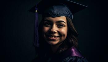 joven mujer graduados con orgullo y alegría generado por ai foto
