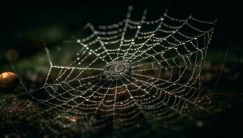 escalofriante araña web capturas Rocío gotas al aire libre generado por ai foto