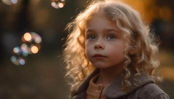 sonriente niño jugando en otoño naturaleza belleza generado por ai foto