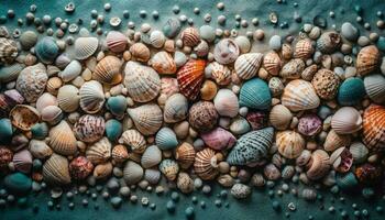 Multi colored seashell collection, beauty in nature abstract generated by AI photo