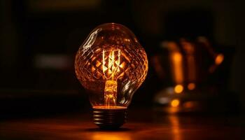brillantemente iluminado eléctrico lámpara encendido vibrante filamento generado por ai foto
